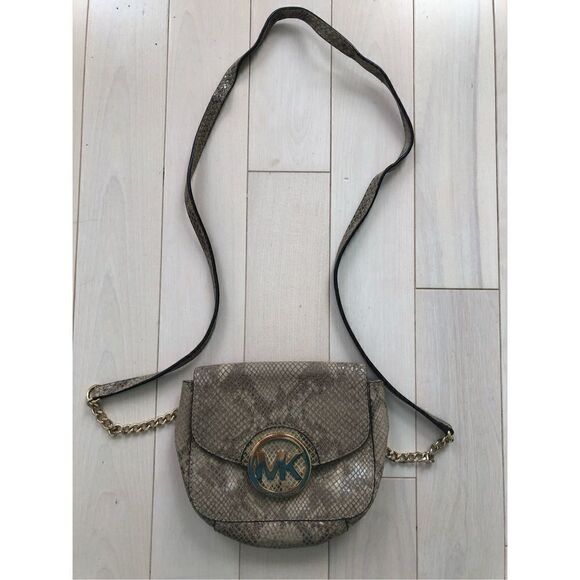 Michael Kors Women's Snakeskin Leather Crossbody Bag Tan - Picture 1 of 4